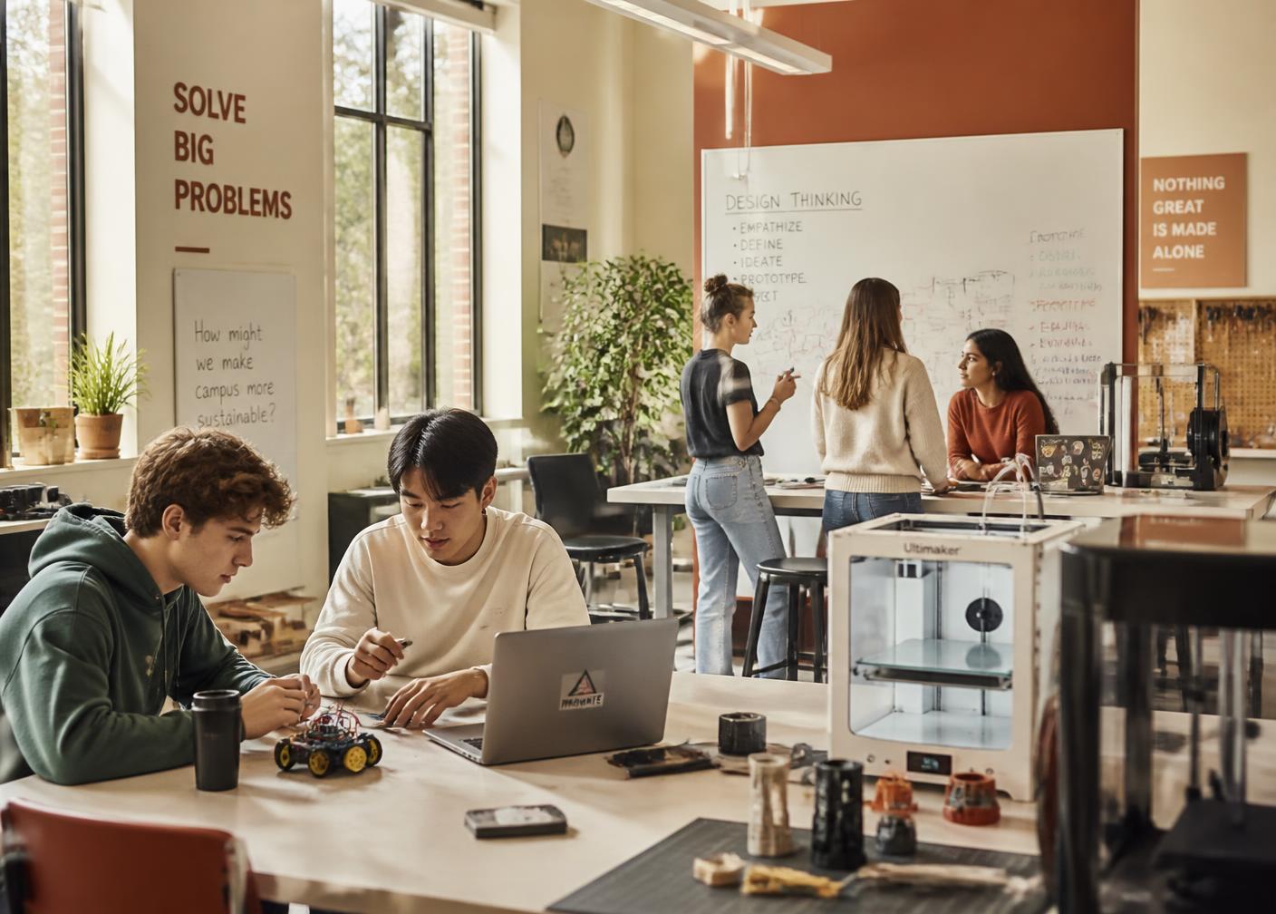 Students prototyping in a university innovation lab